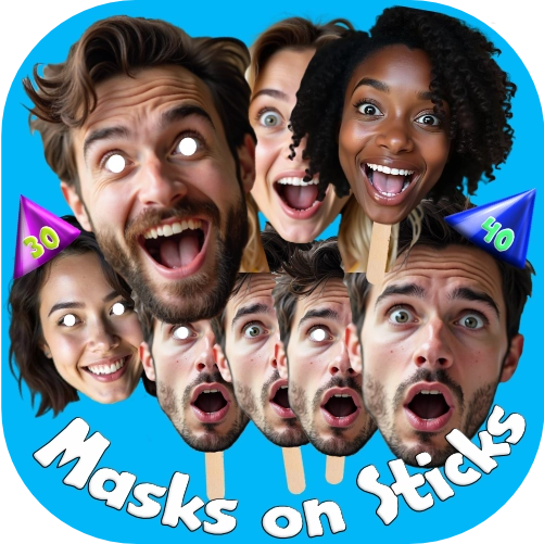 Personalised face masks on sticks by ukpartymasks
