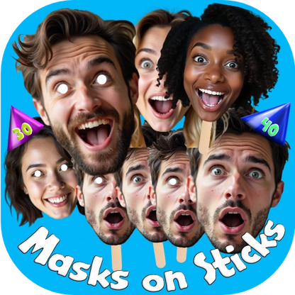 Personalised face masks on sticks by ukpartymasks