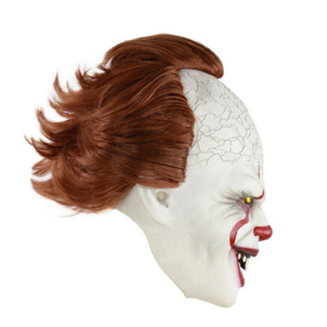 White pennywise mask with red hair on a white background