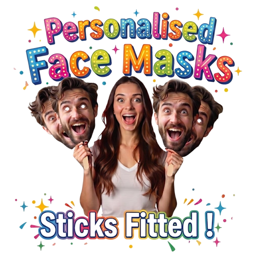 Personalised Face Masks with Sticks Fitted