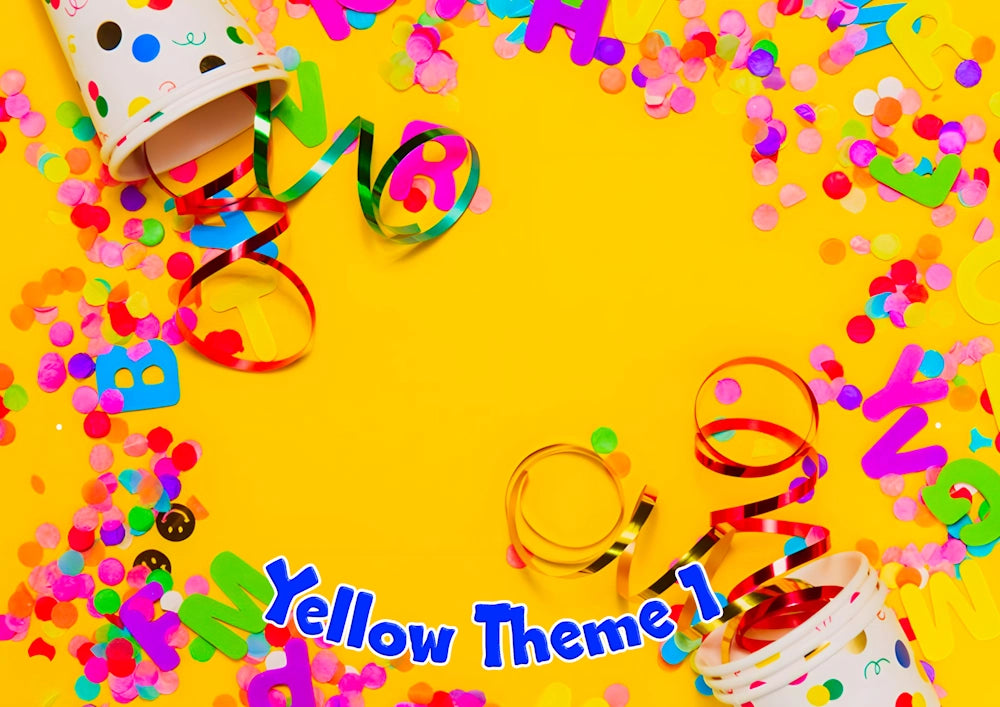 A photo party hat with a printed image of a birthday celebration, with the text 'Happy 18th Birthday' and the name 'UKPartyMasks' Yellow Theme