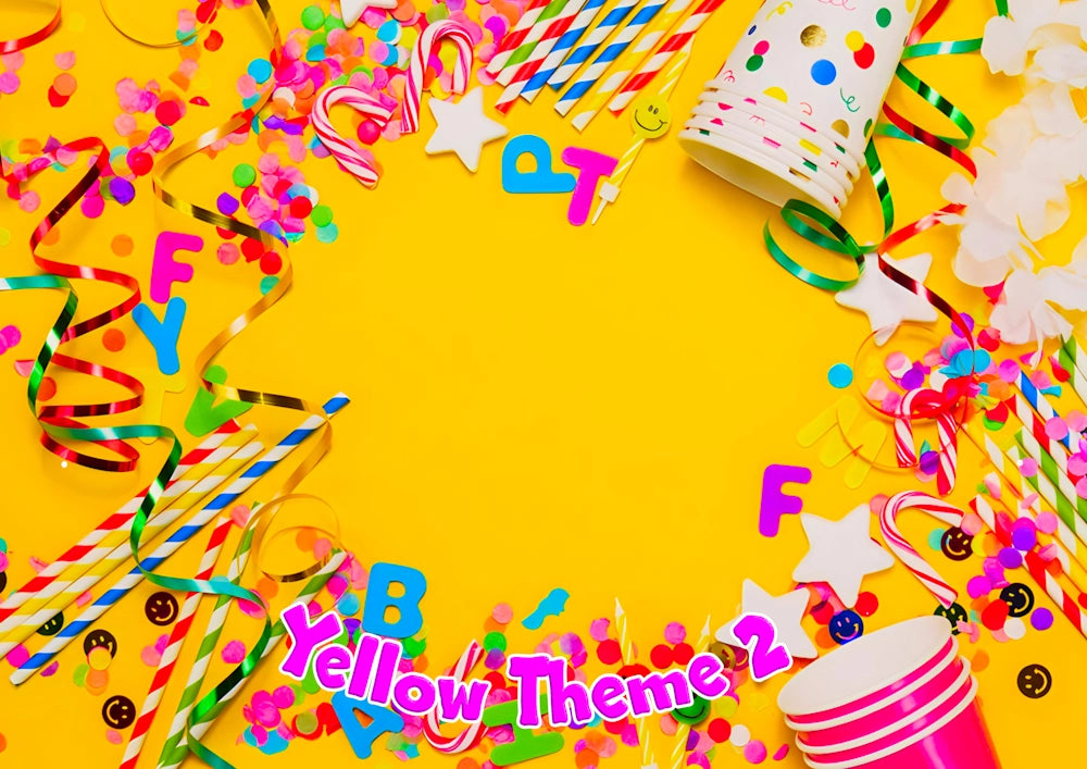 A photo party hat with a printed image of a birthday celebration, with the text 'Happy 60th Birthday' and the name 'UKPartyMasks'. Yellow Theme