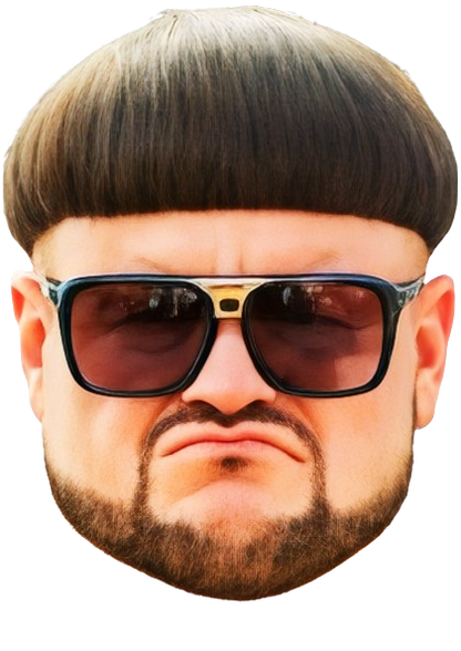 Face mask of Ibiza Boss with a stylized haircut and sunglasses on