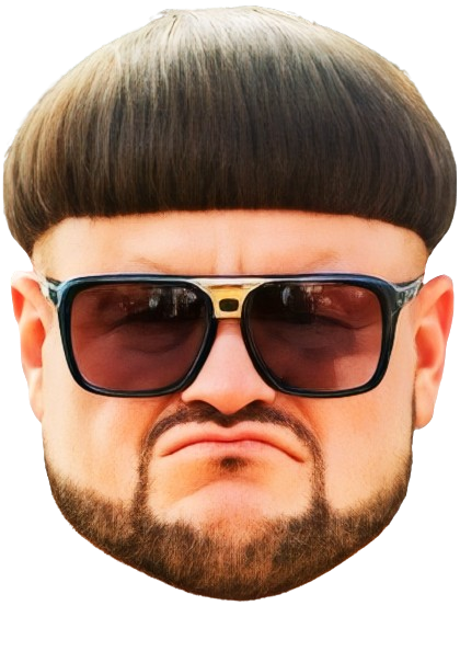 Face mask of Ibiza Boss with a stylized haircut and sunglasses on